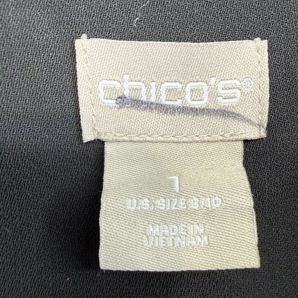 Chicos Black Blazer Jacket Ruched Sleeve Collarless Open Front Size 1 or Medium - Picture 5 of 9